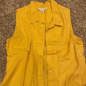 Petite Sophisticate Yellow Linen Button Down Sleeveless Top size Medium